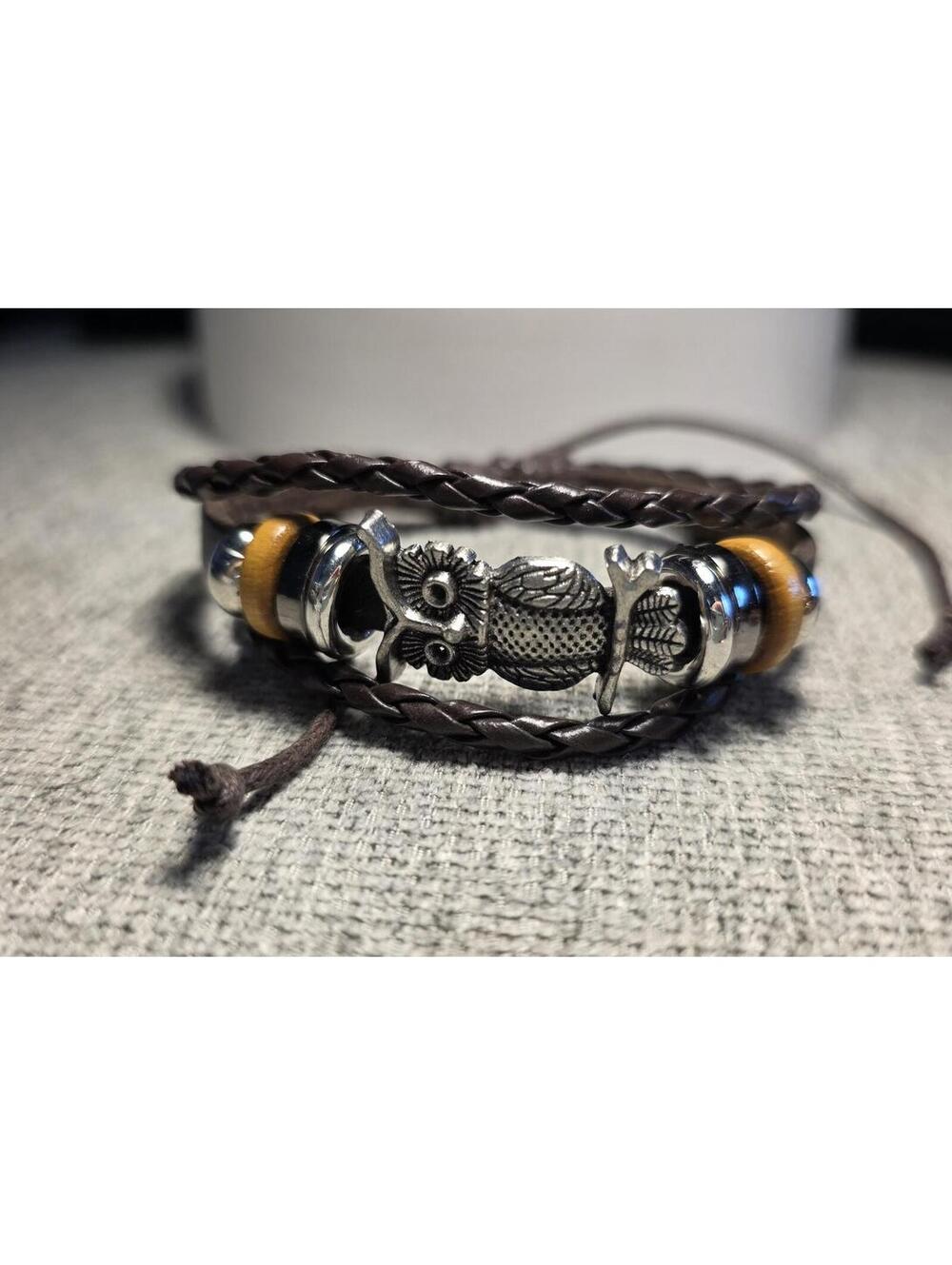 Owl leather bracelet adjustable